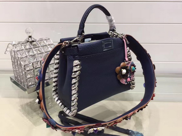 Fendi Mini Peekaboo Midnight Blue Selleria Handbag Roman Leather For Sale