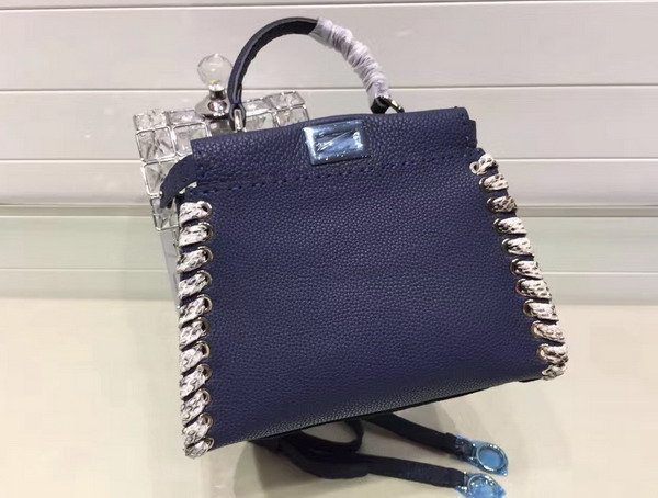 Fendi Mini Peekaboo Midnight Blue Selleria Handbag Roman Leather For Sale