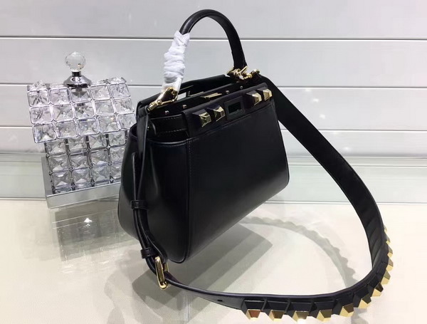 Fendi Mini Peekaboo Nappa Handbag with Studs Black For Sale