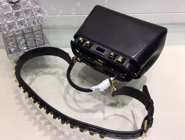 Fendi Mini Peekaboo Nappa Handbag with Studs Black For Sale