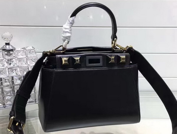 Fendi Mini Peekaboo Nappa Handbag with Studs Black For Sale