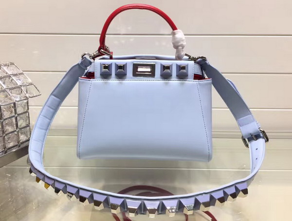 Fendi Mini Peekaboo Nappa Handbag with Studs Light Blue For Sale