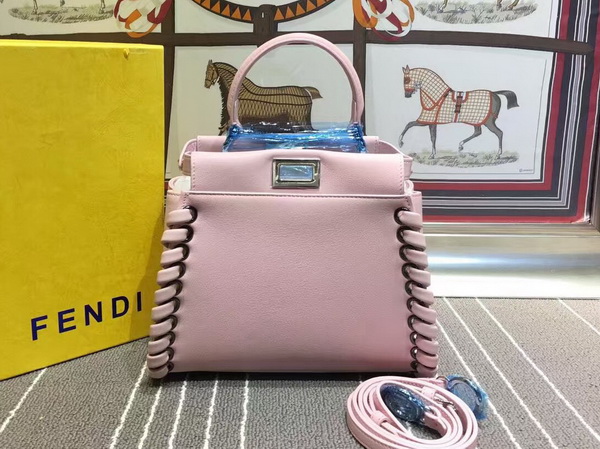 Fendi Mini Peekaboo Pink Nappa Handbag With Weave for Sale