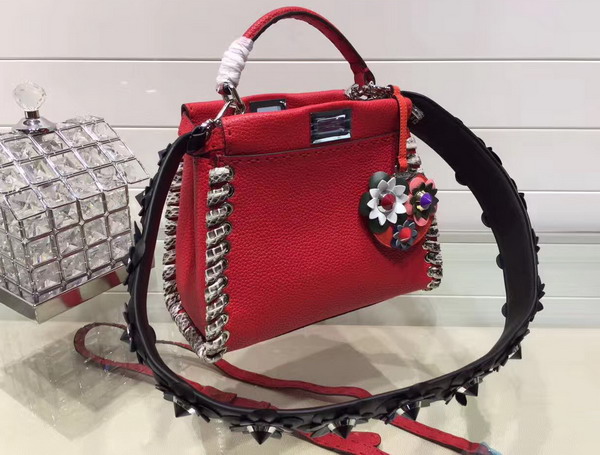 Fendi Mini Peekaboo Red Selleria Handbag Roman Leather For Sale