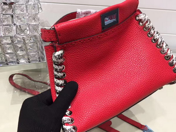 Fendi Mini Peekaboo Red Selleria Handbag Roman Leather For Sale