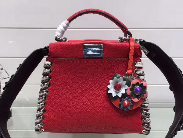 Fendi Mini Peekaboo Red Selleria Handbag Roman Leather For Sale