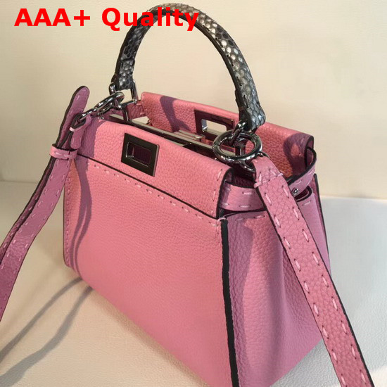 Fendi Mini Peekaboo Selleria Handbag with Python Details Prawn Pink Replica