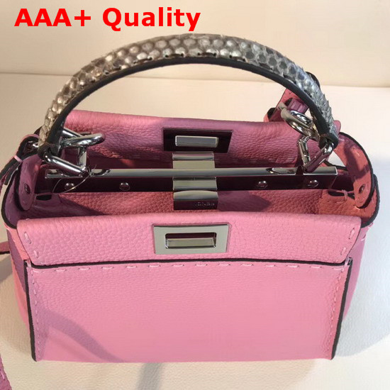 Fendi Mini Peekaboo Selleria Handbag with Python Details Prawn Pink Replica