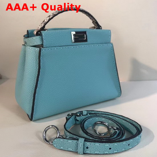 Fendi Mini Peekaboo Selleria Handbag with Python Details Turquoise Replica