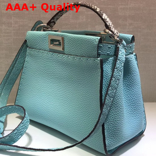 Fendi Mini Peekaboo Selleria Handbag with Python Details Turquoise Replica