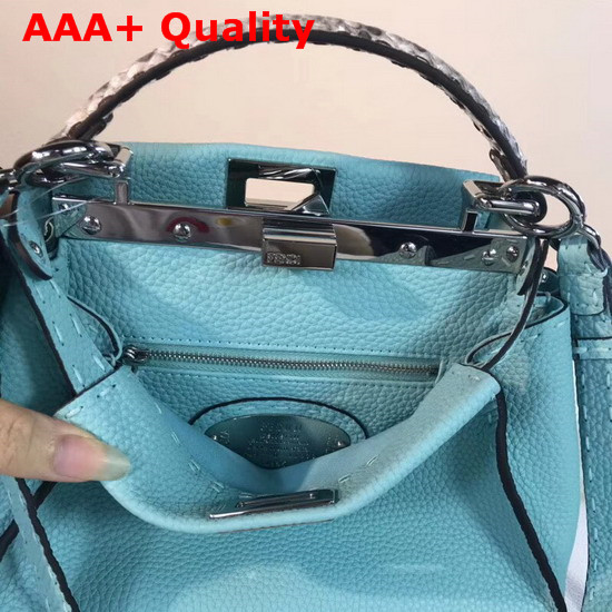 Fendi Mini Peekaboo Selleria Handbag with Python Details Turquoise Replica