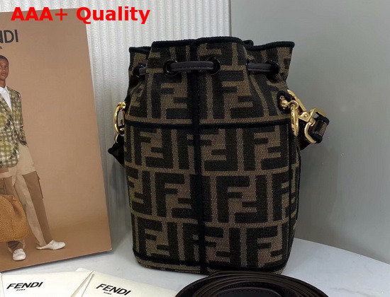 Fendi Mini Roma Amor Mon Tresor Bucket Bag Jacquard FF Logo Fabric Black Embroidered Logo Replica