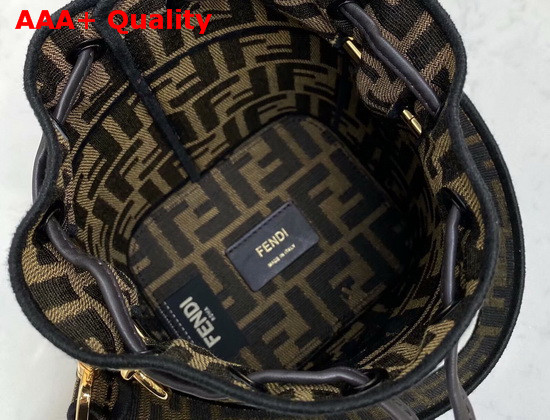 Fendi Mini Roma Amor Mon Tresor Bucket Bag Jacquard FF Logo Fabric Black Embroidered Logo Replica