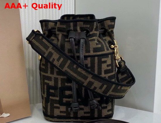 Fendi Mini Roma Amor Mon Tresor Bucket Bag Jacquard FF Logo Fabric Black Embroidered Logo Replica