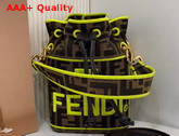 Fendi Mini Roma Amor Mon Tresor Bucket Bag Jacquard FF Logo Fabric Lemon Embroidered Logo Replica