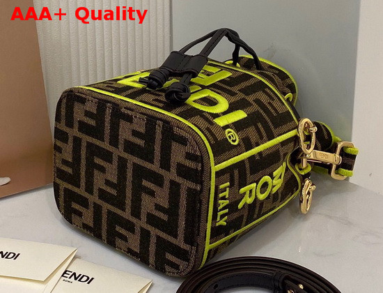 Fendi Mini Roma Amor Mon Tresor Bucket Bag Jacquard FF Logo Fabric Lemon Embroidered Logo Replica