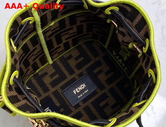 Fendi Mini Roma Amor Mon Tresor Bucket Bag Jacquard FF Logo Fabric Lemon Embroidered Logo Replica