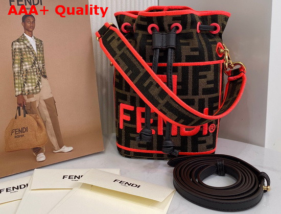 Fendi Mini Roma Amor Mon Tresor Bucket Bag Jacquard FF Logo Fabric Pink Embroidered Logo Replica