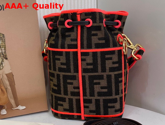 Fendi Mini Roma Amor Mon Tresor Bucket Bag Jacquard FF Logo Fabric Pink Embroidered Logo Replica