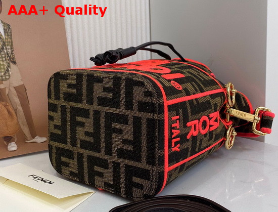 Fendi Mini Roma Amor Mon Tresor Bucket Bag Jacquard FF Logo Fabric Pink Embroidered Logo Replica