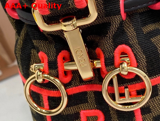 Fendi Mini Roma Amor Mon Tresor Bucket Bag Jacquard FF Logo Fabric Pink Embroidered Logo Replica