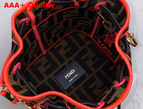 Fendi Mini Roma Amor Mon Tresor Bucket Bag Jacquard FF Logo Fabric Pink Embroidered Logo Replica