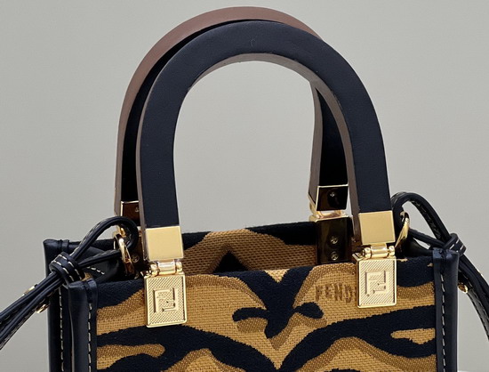 Fendi Mini Sunshine Shopper Bag Made of Jacquard Fabric Featuring the Tiger Motif in Black and Dark Yellow Replica