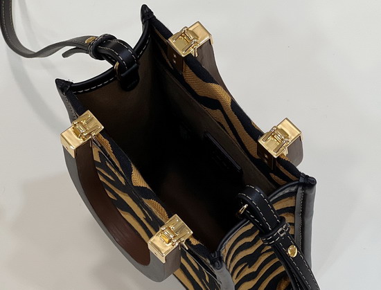 Fendi Mini Sunshine Shopper Bag Made of Jacquard Fabric Featuring the Tiger Motif in Black and Dark Yellow Replica