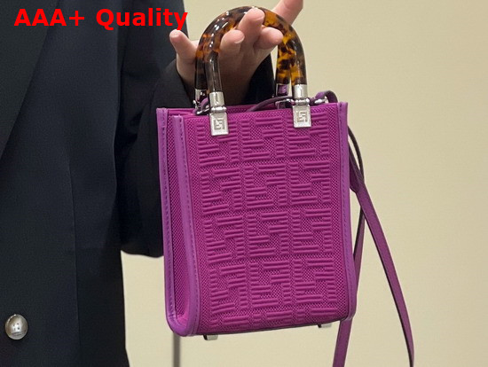 Fendi Mini Sunshine Shopper Bag Made of Purple Technical Mesh with 3D Texture FF Motif and Stiff Tortoiseshell Effect Plexiglass Handles Replica