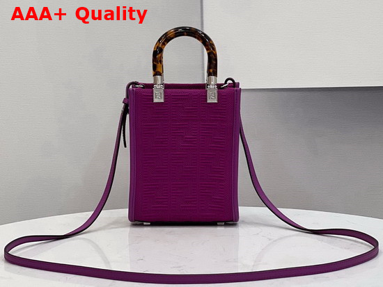 Fendi Mini Sunshine Shopper Bag Made of Purple Technical Mesh with 3D Texture FF Motif and Stiff Tortoiseshell Effect Plexiglass Handles Replica