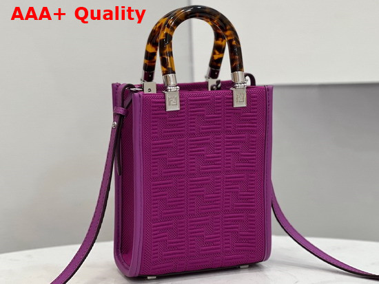 Fendi Mini Sunshine Shopper Bag Made of Purple Technical Mesh with 3D Texture FF Motif and Stiff Tortoiseshell Effect Plexiglass Handles Replica