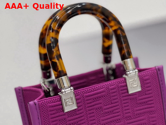 Fendi Mini Sunshine Shopper Bag Made of Purple Technical Mesh with 3D Texture FF Motif and Stiff Tortoiseshell Effect Plexiglass Handles Replica