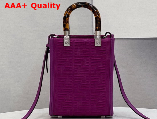 Fendi Mini Sunshine Shopper Bag Made of Purple Technical Mesh with 3D Texture FF Motif and Stiff Tortoiseshell Effect Plexiglass Handles Replica