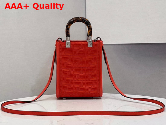 Fendi Mini Sunshine Shopper Bag Made of Red Technical Mesh with 3D Texture FF Motif and Stiff Tortoiseshell Effect Plexiglass Handles Replica