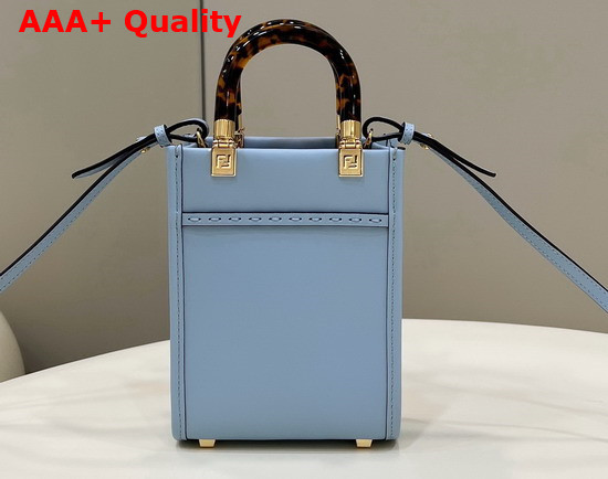 Fendi Mini Sunshine Shopper Bag in Light Blue Leather with Hot Stamped FENDI ROMA Print Replica