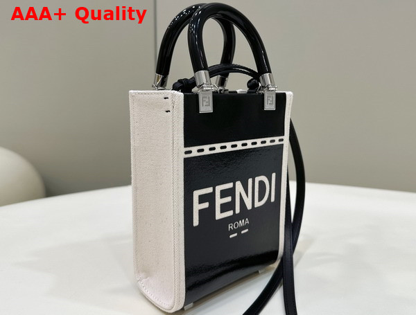 Fendi Mini Sunshine Shopper Black Patent Leather and Canvas Mini Bag Replica