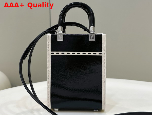 Fendi Mini Sunshine Shopper Black Patent Leather and Canvas Mini Bag Replica