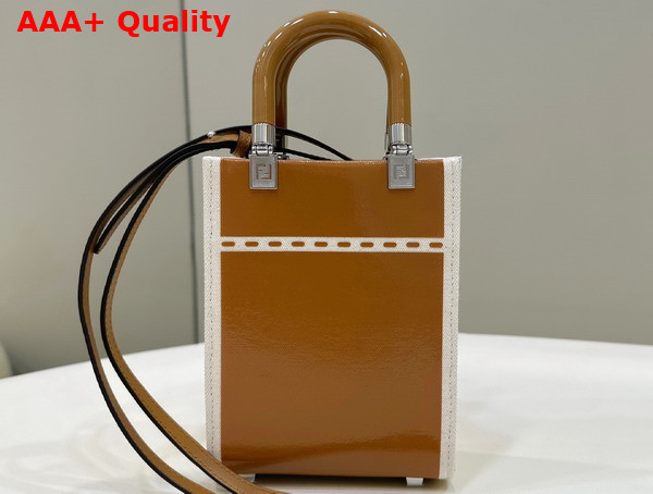 Fendi Mini Sunshine Shopper Brown Patent Leather and Canvas Mini Bag Replica