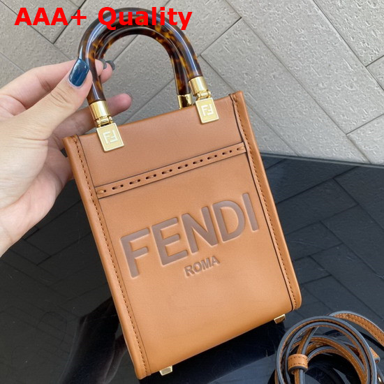 Fendi Mini Sunshine Shopper Dark Brown Leather Mini Bag Replica