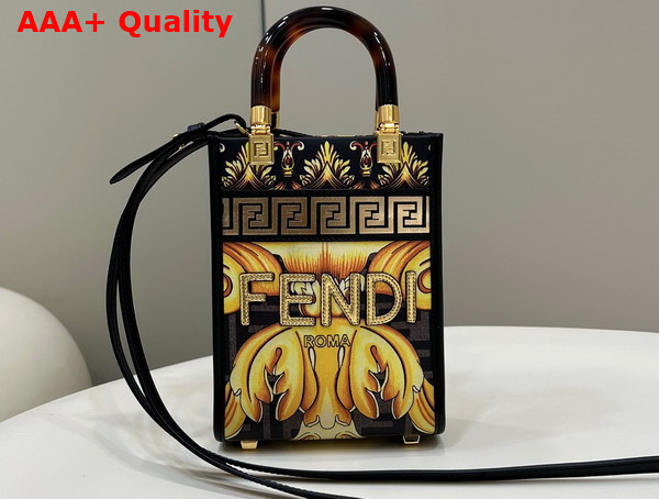 Fendi Mini Sunshine Shopper Fendace Printed FF Leather Mini Bag Multicolor Replica