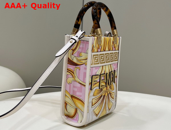 Fendi Mini Sunshine Shopper Fendace Printed White Leather Mini Bag Replica