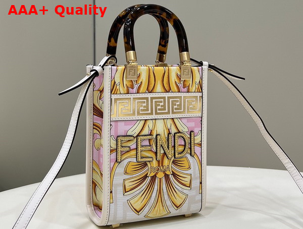 Fendi Mini Sunshine Shopper Fendace Printed White Leather Mini Bag Replica