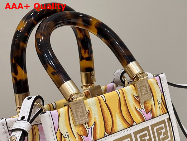 Fendi Mini Sunshine Shopper Fendace Printed White Leather Mini Bag Replica