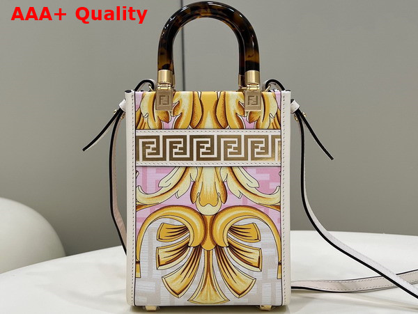 Fendi Mini Sunshine Shopper Fendace Printed White Leather Mini Bag Replica