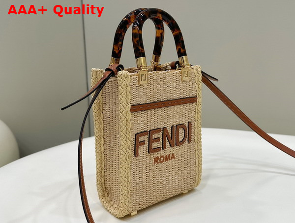 Fendi Mini Sunshine Shopper Natural Straw Mini Bag Beige Replica