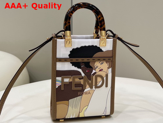 Fendi Mini Sunshine Shopper White FF Printed Fabric Mini Bag Replica