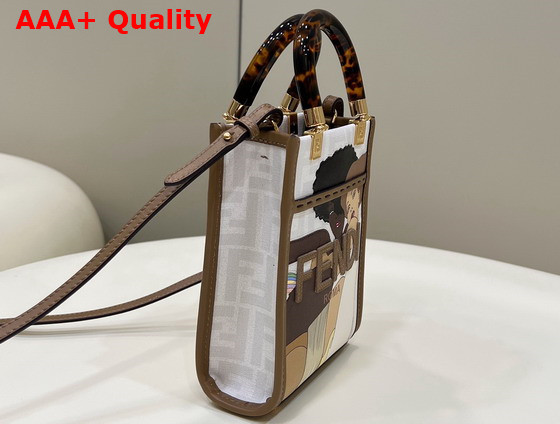 Fendi Mini Sunshine Shopper White FF Printed Fabric Mini Bag Replica