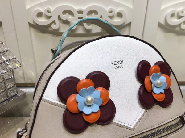 Fendi Mini backpack in Powder Grey Leather Decorated with a White Insert and Two Flowers with Napp Petals in Different Colours For Sale