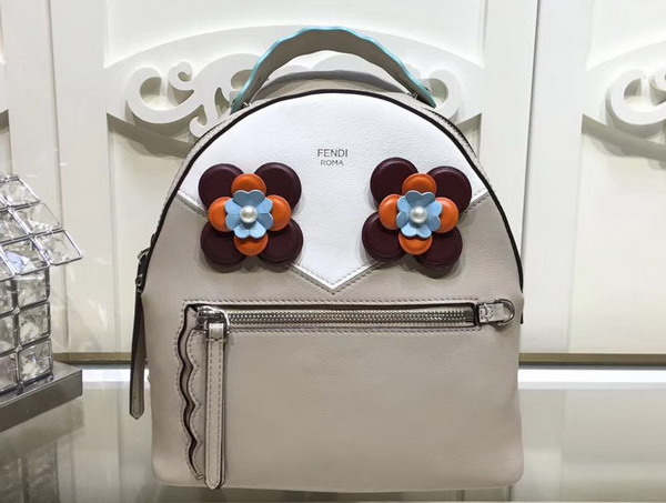 Fendi Mini backpack in Powder Grey Leather Decorated with a White Insert and Two Flowers with Napp Petals in Different Colours For Sale