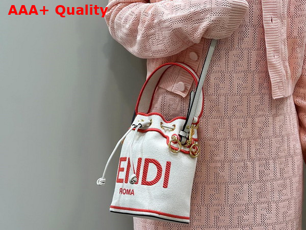 Fendi Mon Tresor Beige Canvas Mini Bag with Fendi Roma Embroidery Replica